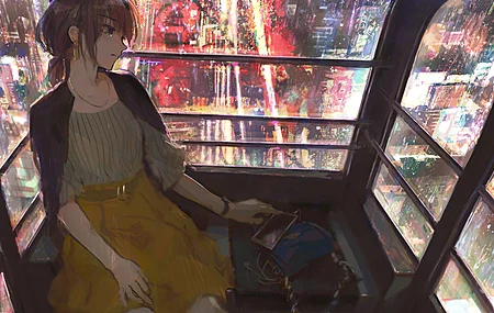 动漫 女孩 AI艺术 肖像 城市 建筑 哭泣  电脑壁纸 4K壁纸