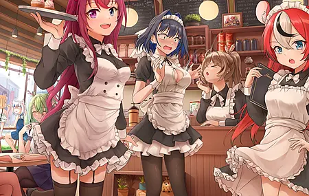 女孩 蛋糕  女仆 咖啡馆 异瞳 动漫 虚拟 全息 兽耳 萝莉 电脑壁纸 4K壁纸