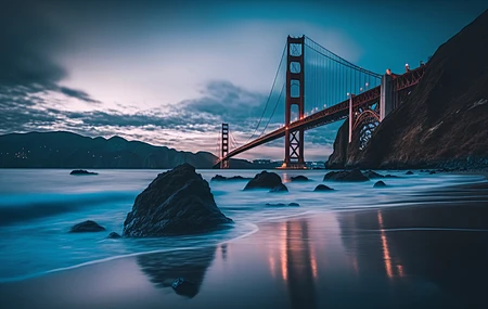 蓝色 桥 水 岩石 反射 天空 云 浪  电脑壁纸 4K壁纸