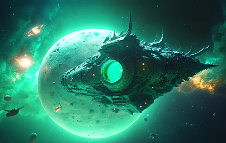 艺术 插图 行星 宇宙飞船 绿松石 太空 未来   电脑壁纸 4K壁纸