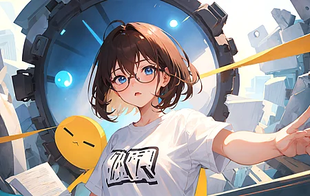 短发 动漫 女孩 眼镜 艺术 插画 绘画 可爱 短发 电脑壁纸 4K壁纸