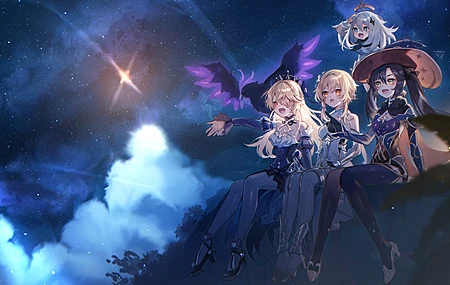 原神 夜晚 星星 动漫 女孩 星夜 可爱 萝莉 电脑壁纸 4K壁纸