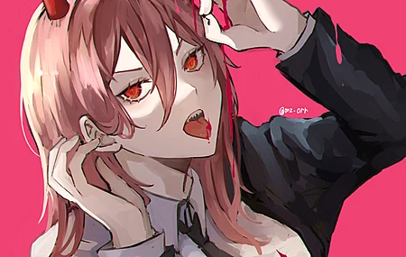 电锯人 动漫 女孩 力量 红色 角色 插画 电脑壁纸 4K壁纸