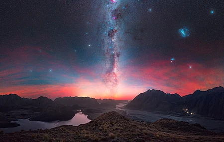 摄影 风景 自然 山脉 新西兰 星星 银河系 湖泊 天空 夜晚 夜景 水  电脑壁纸 4K壁纸