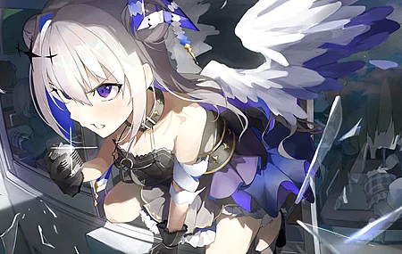 虚拟 全息 天使 动漫 女孩  翅膀 手套 脸红  电脑壁纸 4K壁纸