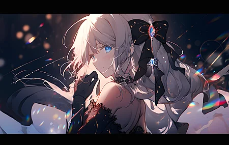 白发 长发 艺术 黑色 连衣裙 动漫 女孩  电脑壁纸 4K壁纸