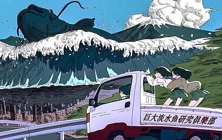 女学生 动漫 女孩 海啸 AI艺术 鲤鱼 水 鱼 动物 卡车 天空 山脉 车辆 校服  电脑壁纸 4K壁纸
