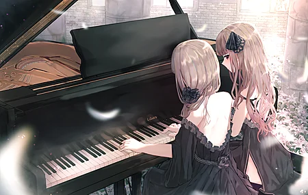 动漫 女孩 钢琴 演奏  电脑壁纸 4K壁纸