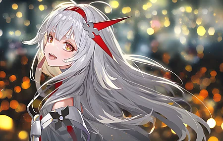 动漫 女孩 银发 黄眼睛 灯光 长发 绘画 电脑壁纸 4K壁纸