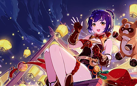 紫发 动漫 女孩 原神 棕色眼睛 中国服装  电脑壁纸 4K壁纸