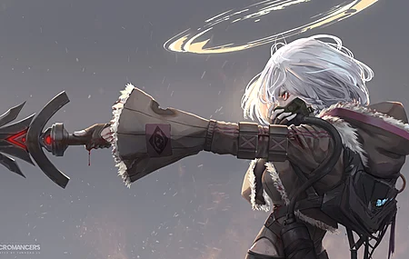 原创 人物 红眼 白发 动漫 女孩 面具  天秤座  电脑壁纸 4K壁纸