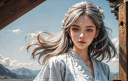 女人 头发 长发 艺术 耳环 天空 云 山  电脑壁纸 4K壁纸