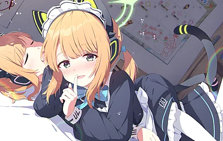 金发 猫女孩 蔚蓝档案 动漫 女孩 女仆装 女仆 脸红 猫耳朵 兽耳 电脑壁纸 4K壁纸