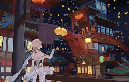 游戏 角色 动漫女孩 奇幻城市 原神 露明 连裤袜 灯笼 元宵节  电脑壁纸 4K壁纸