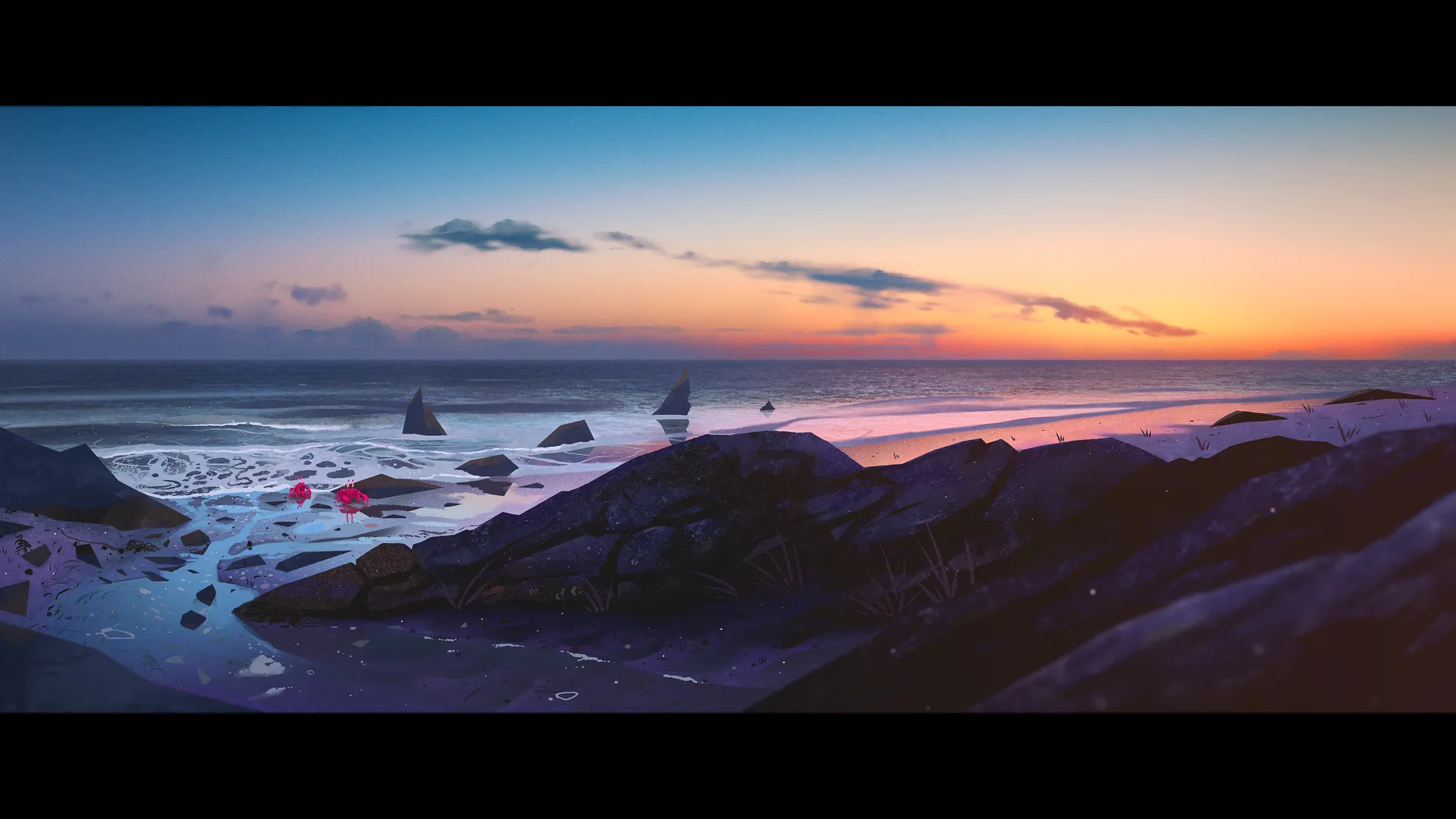 风景 岩石 天空 日落 大海 螃蟹 云  电脑壁纸 4K壁纸