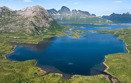 挪威 海洋 湖泊 山脉 风景 自然 天空 鸟瞰 水  电脑壁纸 4K壁纸