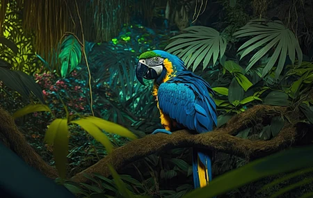 艺术 鹦鹉 丛林 动物 自然 树叶 树枝 金刚鹦鹉  电脑壁纸 4K壁纸