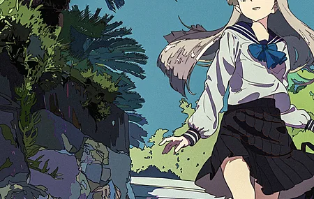 女学生 长发 动漫 动漫女孩 校服 楼梯 明星 帽子 钱包 领结  手机壁纸 4K壁纸