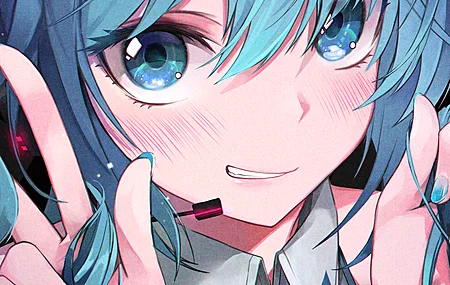 长发 蓝色 头发 微笑 眼睛 小提琴 动漫女孩 初音  手机壁纸 4K壁纸