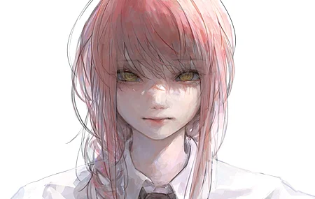 脸蛋 红发 电锯人 动漫 动漫女孩 黄眼睛 简单背景 白色  电脑壁纸 4K壁纸