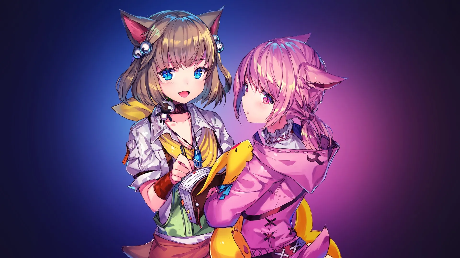 短发 粉色 头发 粉色 眼睛 蓝色 动漫 动漫女孩 兽耳 最终幻想  电脑壁纸 4K壁纸