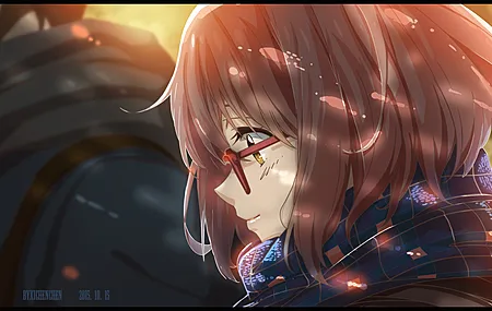 脸 眼镜 女人 红发 动漫 动漫女孩 围巾  黄眼睛  电脑壁纸 4K壁纸