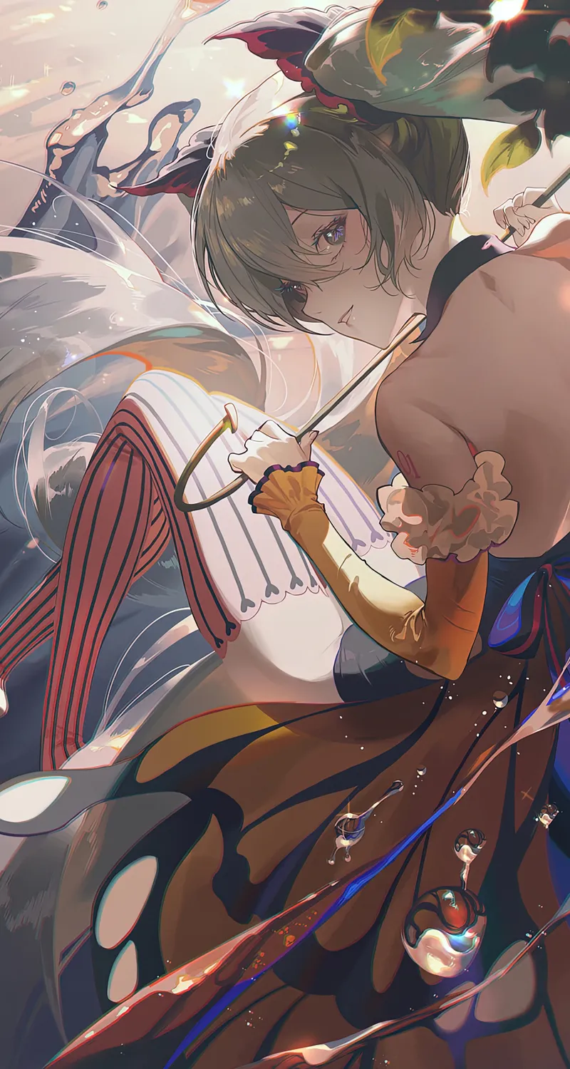 长发 初音 花 水滴 水 长袜 动漫女孩  手机壁纸 4K壁纸