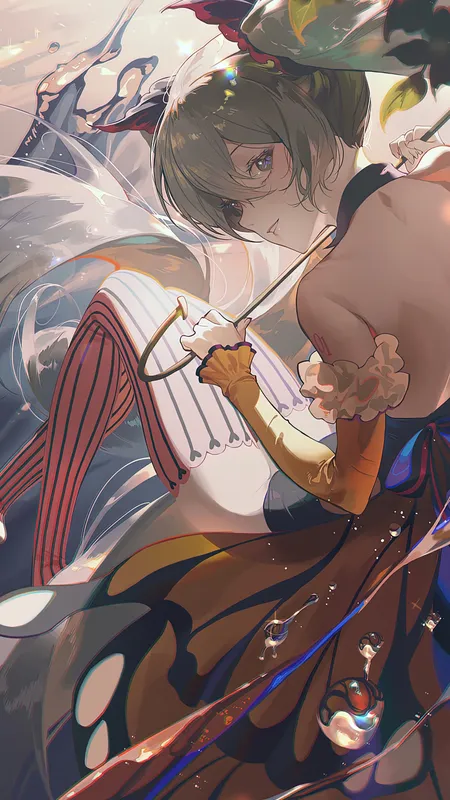 长发 初音 花 水滴 水 长袜 动漫女孩  手机壁纸 4K壁纸