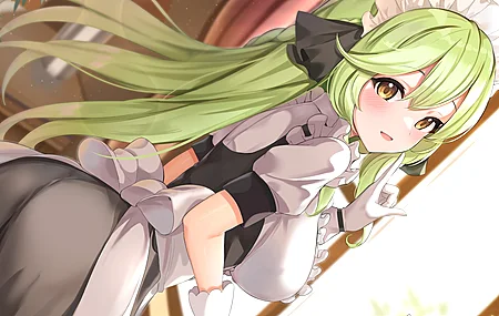  动漫 动漫女孩 女仆服装 女仆 绿色 头发  电脑壁纸 4K壁纸