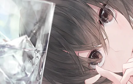 水晶 深色头发 动漫 动漫女孩 AI艺术 肖像 玻璃 棕色眼睛  电脑壁纸 4K壁纸