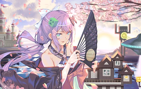  紫发 动漫 动漫女孩 我的世界 三次 虚拟 水眼睛 服装 樱里木  电脑壁纸 4K壁纸