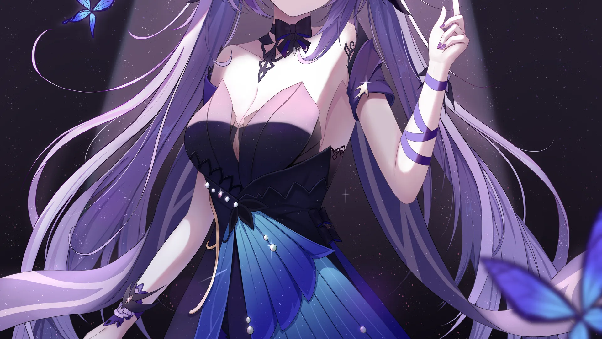 紫色头发 长发 动漫 动漫女孩 科清 原神  蝴蝶 双尾  手机壁纸 4K壁纸