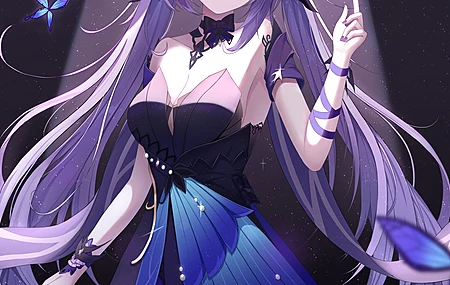 紫色头发 长发 动漫 动漫女孩 科清 原神  蝴蝶 双尾  手机壁纸 4K壁纸