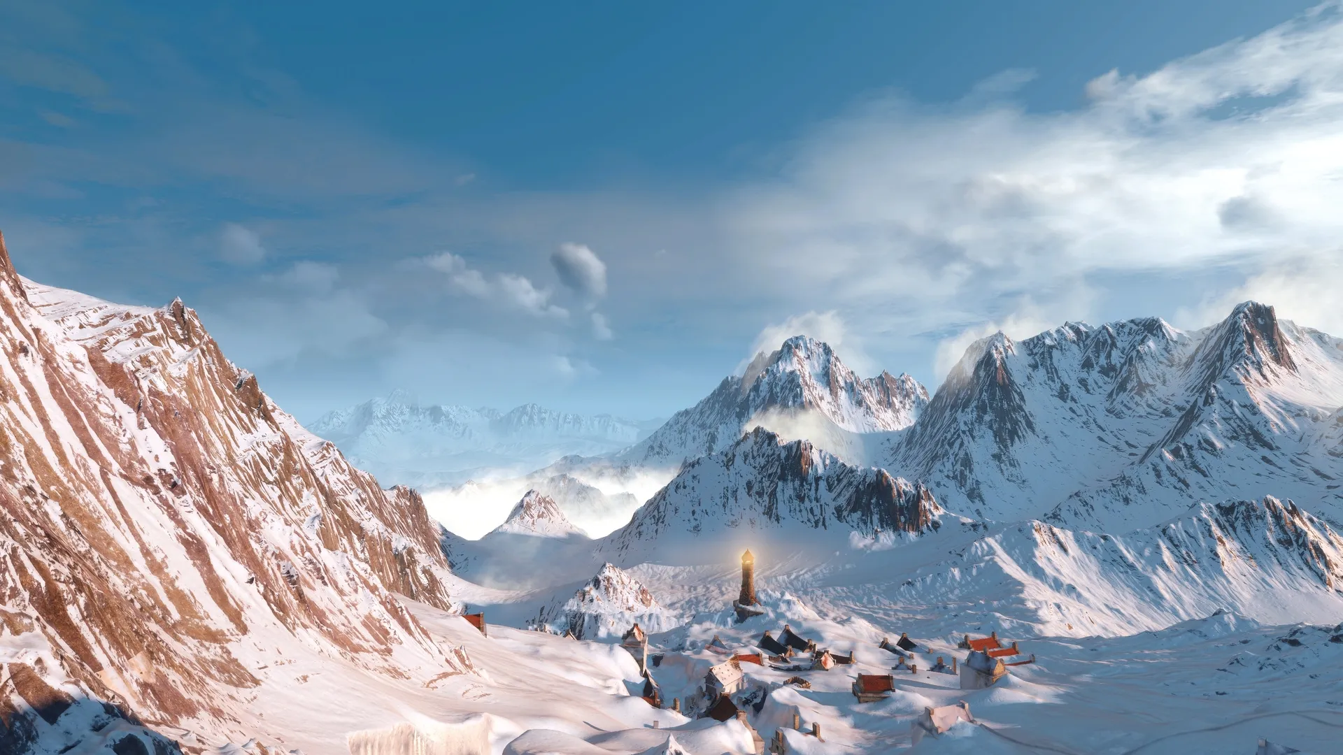 巫师 游戏 山 云 天空 蓝色  电脑壁纸 4K壁纸