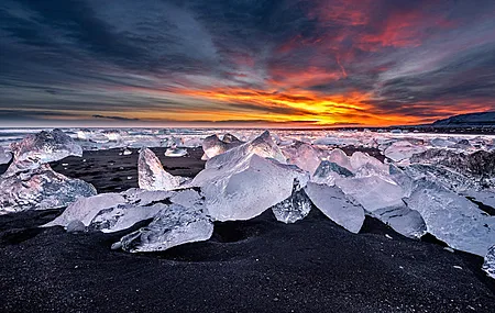 云 景观 冰 海滩 日落 黑砂 自然 冬天  电脑壁纸 4K壁纸