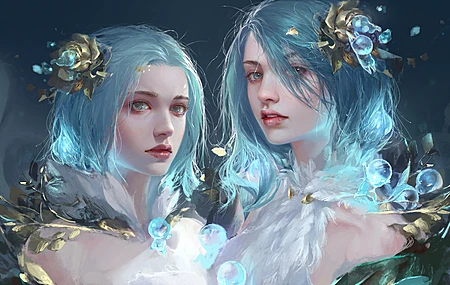 梦幻女孩 蓝头发 蓝眼睛 AI艺术 银发 绘画 电脑壁纸 8K壁纸