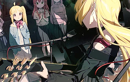 长发 女学生 动漫 动漫女孩   乐队 吉他 乐器 蝴蝶结 校服 舞台  电脑壁纸 4K壁纸