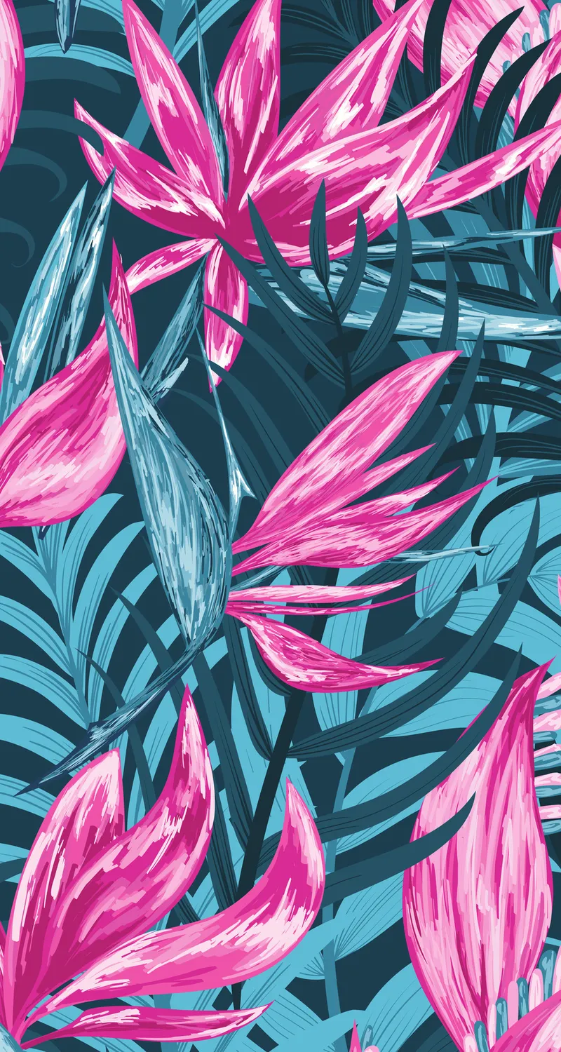 抽象 花朵 夜晚 丛林 树叶 矢量 图案  4K壁纸