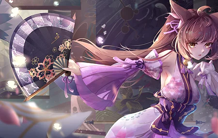 游戏 角色 深色 头发 动漫女孩 兽耳 女孩 长发 紫色 电脑壁纸 4K壁纸