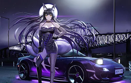 动漫 动漫女孩 汽车 大腿 兔耳 兽耳 黑色 电脑壁纸 8K壁纸