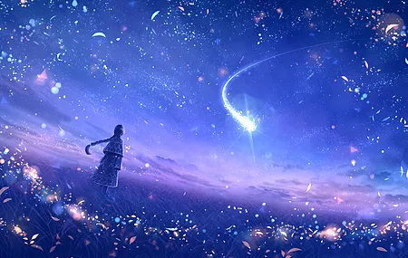 自然 紫色 魔术 风景 AI艺术 田野 动漫女孩 天空  电脑壁纸 4K壁纸
