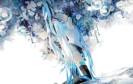 蓝头发 蓝眼睛 长发 动漫 动漫女孩 小提琴 初音 长袜 双尾   电脑壁纸 4K壁纸