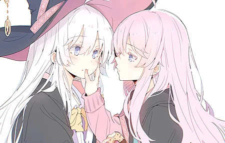 长发 动漫 动漫女孩 甜甜圈 白色 腮红 女巫帽子 极简主义 简单  电脑壁纸 4K壁纸