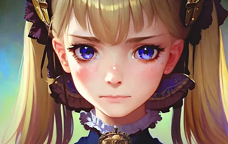 女人 脸 蓝眼睛 金发 双尾 艺术  电脑壁纸 4K壁纸