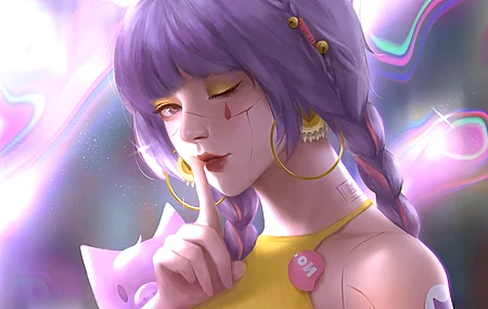 唇彩 紫色 头发 动漫女孩 动漫 彩色 女孩 Wink 电脑壁纸 4K壁纸