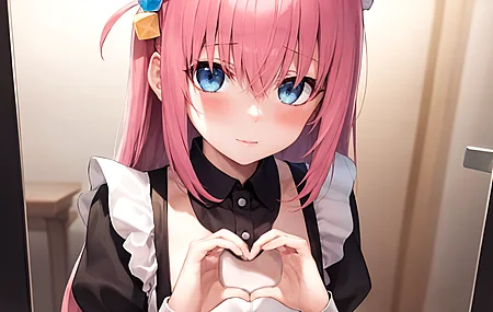  动漫女孩 动漫 女佣 艺术 女佣服装 腮红 心 心之手  电脑壁纸 4K壁纸