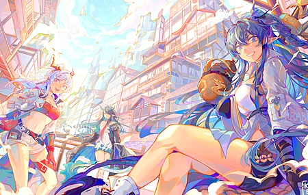  动漫 动漫女孩 神枪手 兽耳 龙女孩 龙角 龙尾 云 黄昏 神枪手 年 凌 魔术师 明日方舟 电脑壁纸 4K壁纸