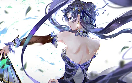 背部 紫色 头发 蓝色 眼睛 长发 动漫 动漫女孩  电脑壁纸 4K壁纸