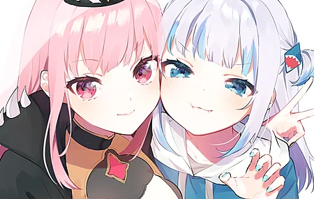 蓝眼睛 红眼睛 粉红色 蓝色 头发  动漫女孩 短发 萝莉 可爱 电脑壁纸 4K壁纸