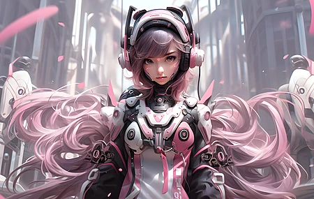 女人 长发 艺术 AI艺术 花瓣 耳机  电脑壁纸 4K壁纸